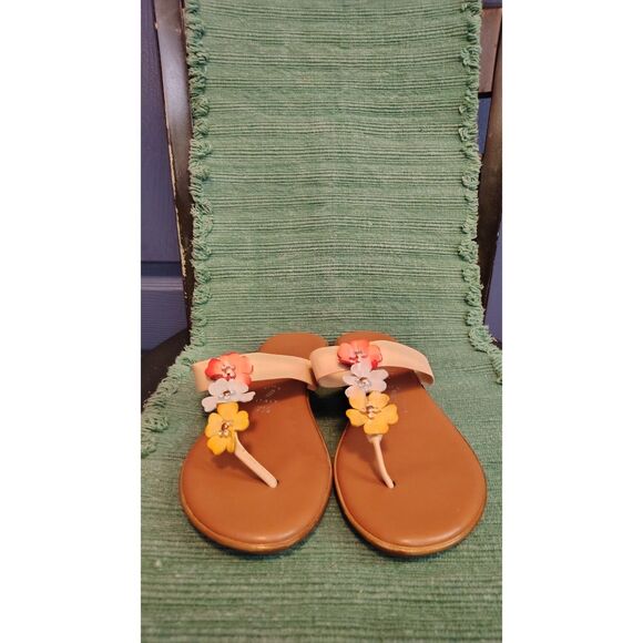 Toscanella Made In Italy Womens Nana Low Wedge Floral Thong Sandal Size 7.5 - Picture 2 of 7